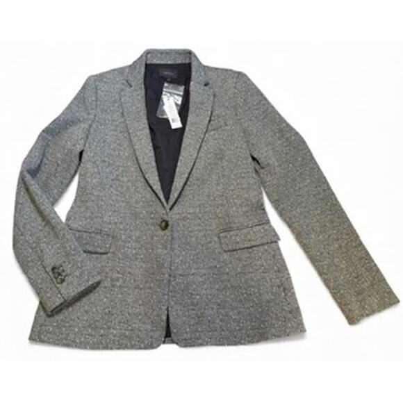 Theory Dancey K Tweed Blazer Sz 8 Black White Preppy Work Academia Capsule Brit - Picture 1 of 14